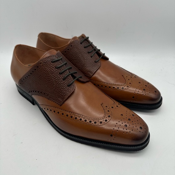 DAPPER SHOES CO. Handcrafted Genuine Leather Men's Wingtip Brogue Oxfords Sz 10 - Picture 2 of 9